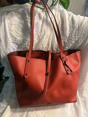 Orange polished Leather Tote Bag in Rust Classic Women's Shoulder Tote